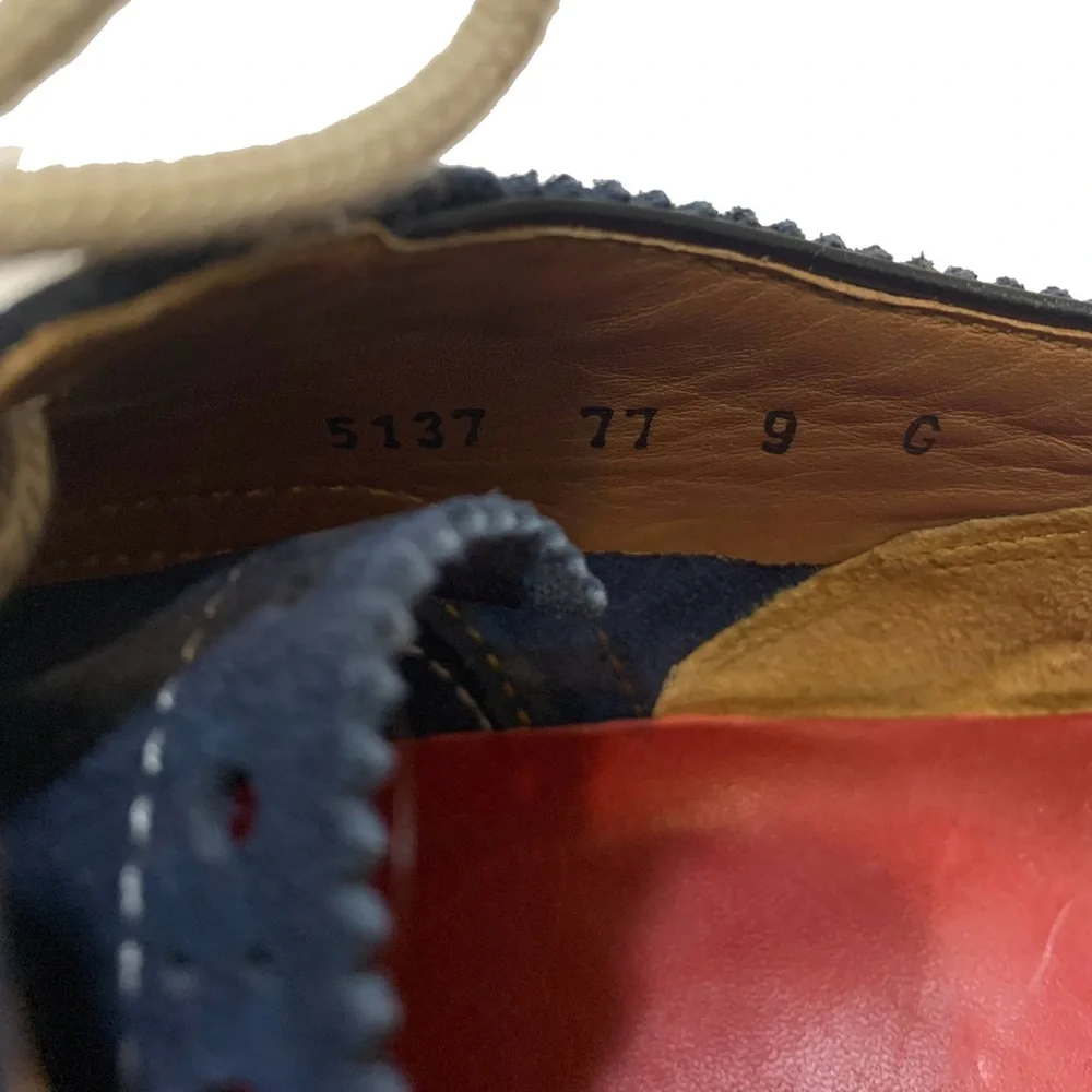 9 / Grenson men's navy blue suede wingtip oxford brogues shoes